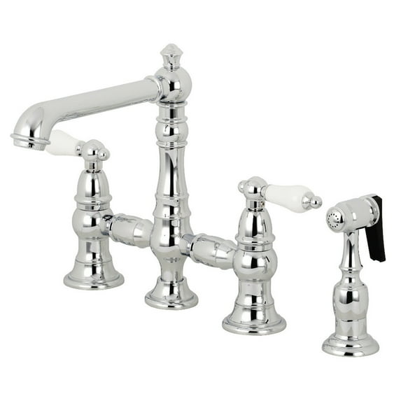 Kingston Brass KS7271PLBS English Country 8-Inch Bridge Kitchen Faucet with Sprayer, Polished Chrome