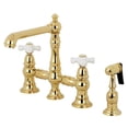 thumbnail image 1 of Kingston Brass KS7272PXBS English Country Bridge Kitchen Faucet with Brass Side Sprayer, Polished Brass, 1 of 8