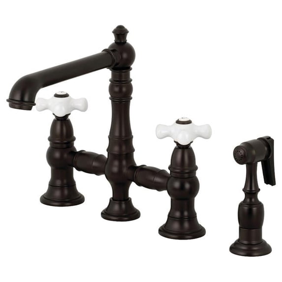 Kingston Brass KS7275PXBS English Country 8-Inch Bridge Kitchen Faucet with Sprayer, Oil Rubbed Bronze