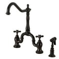 thumbnail image 1 of Kingston Brass KS7755AXBS English Country Two-Handle 3-Hole Deck Mount Bridge Kitchen Faucet with Brass Side Sprayer in Oil Rubbed Bronze, 1 of 7