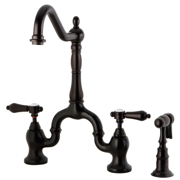 Kingston Brass KS7755BALBS Heirloom Two-Handle 3-Hole Deck Mount Bridge Kitchen Faucet with Brass Side Sprayer in Oil Rubbed Bronze