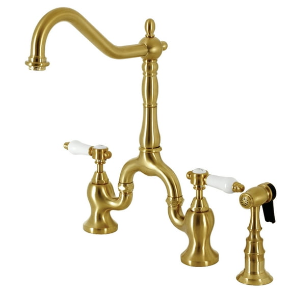 Kingston Brass KS7757BPLBS Bel-Air Two-Handle 3-Hole Deck Mount Bridge Kitchen Faucet with Brass Side Sprayer in Brushed Brass