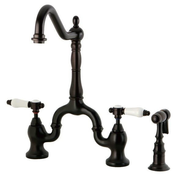 Kingston Brass KS7755BPLBS Bel-Air Two-Handle 3-Hole Deck Mount Bridge Kitchen Faucet with Brass Side Sprayer in Oil Rubbed Bronze
