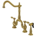 thumbnail image 1 of Kingston Brass KS7757TALBS Tudor Two-Handle 3-Hole Deck Mount Bridge Kitchen Faucet with Brass Side Sprayer in Brushed Brass, 1 of 7