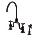 thumbnail image 1 of Kingston Brass KS7795AXBS English Country Two-Handle 3-Hole Deck Mount Bridge Kitchen Faucet with Brass Side Sprayer in Oil Rubbed Bronze, 1 of 8