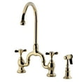 thumbnail image 1 of Kingston Brass KS7792BEXBS Essex Two-Handle 3-Hole Deck Mount Bridge Kitchen Faucet with Brass Side Sprayer in Polished Brass, 1 of 4