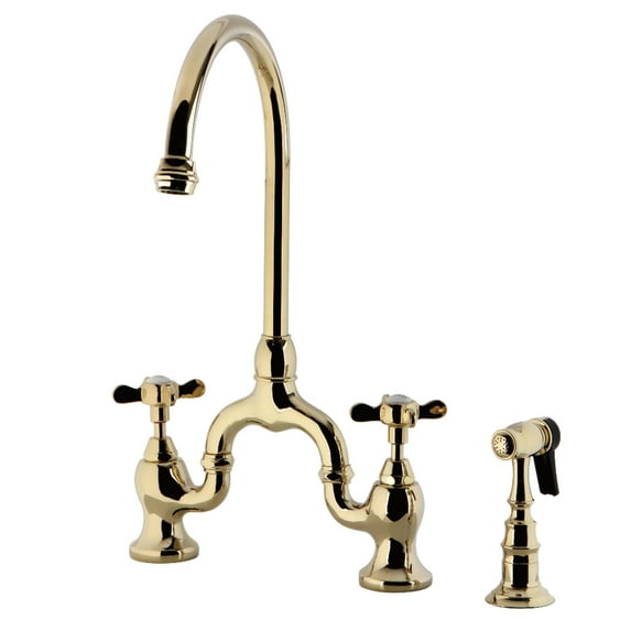 Kingston Brass KS7792BEXBS Essex Two-Handle 3-Hole Deck Mount Bridge Kitchen Faucet with Brass Side Sprayer in Polished Brass