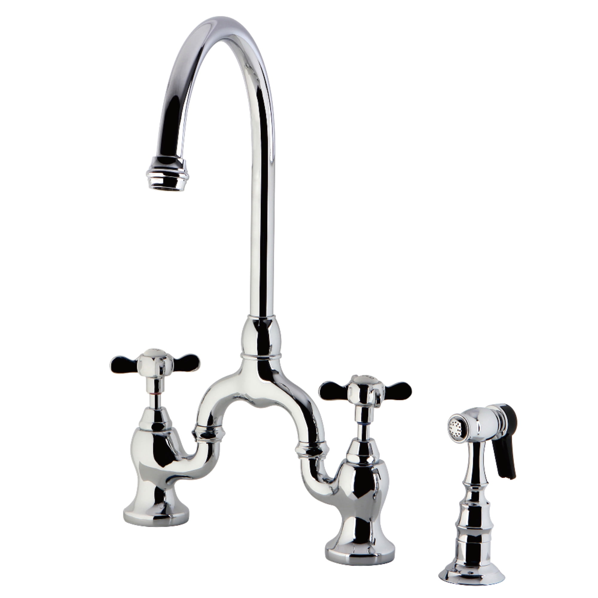 Kingston Brass KS7791BEXBS Essex Two-Handle 3-Hole Deck Mount Bridge Kitchen Faucet with Brass Side Sprayer in Polished Chrome