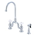 thumbnail image 1 of Kingston Brass KS7791PXBS English Country Two-Handle 3-Hole Deck Mount Bridge Kitchen Faucet with Brass Side Sprayer in Polished Chrome, 1 of 5
