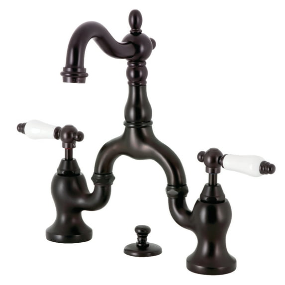 Kingston Brass KS7975PL English Country Bridge Bathroom Faucet with Matching Pop-up Drain, Oil Rubbed Bronze