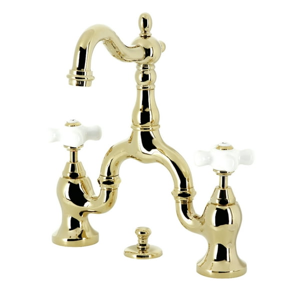 Kingston Brass KS7972PX English Country Bridge Bathroom Faucet with Brass Pop-up, Polished Brass