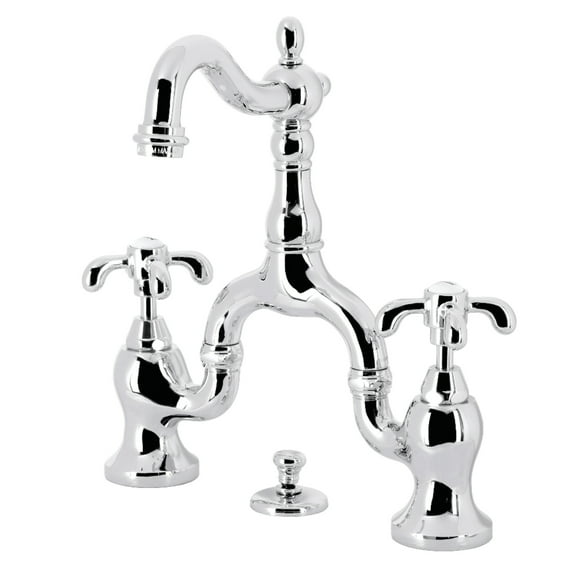 Kingston Brass KS7971TX French Country Bridge Bathroom Faucet with Brass Pop-up, Polished Chrome
