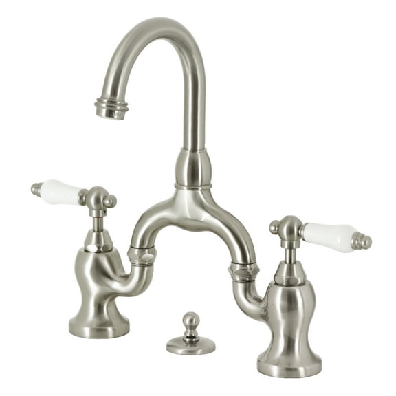 Kingston Brass KS7998PL English Country Bridge Bathroom Faucet with Matching Pop-up Drain, Brushed Nickel