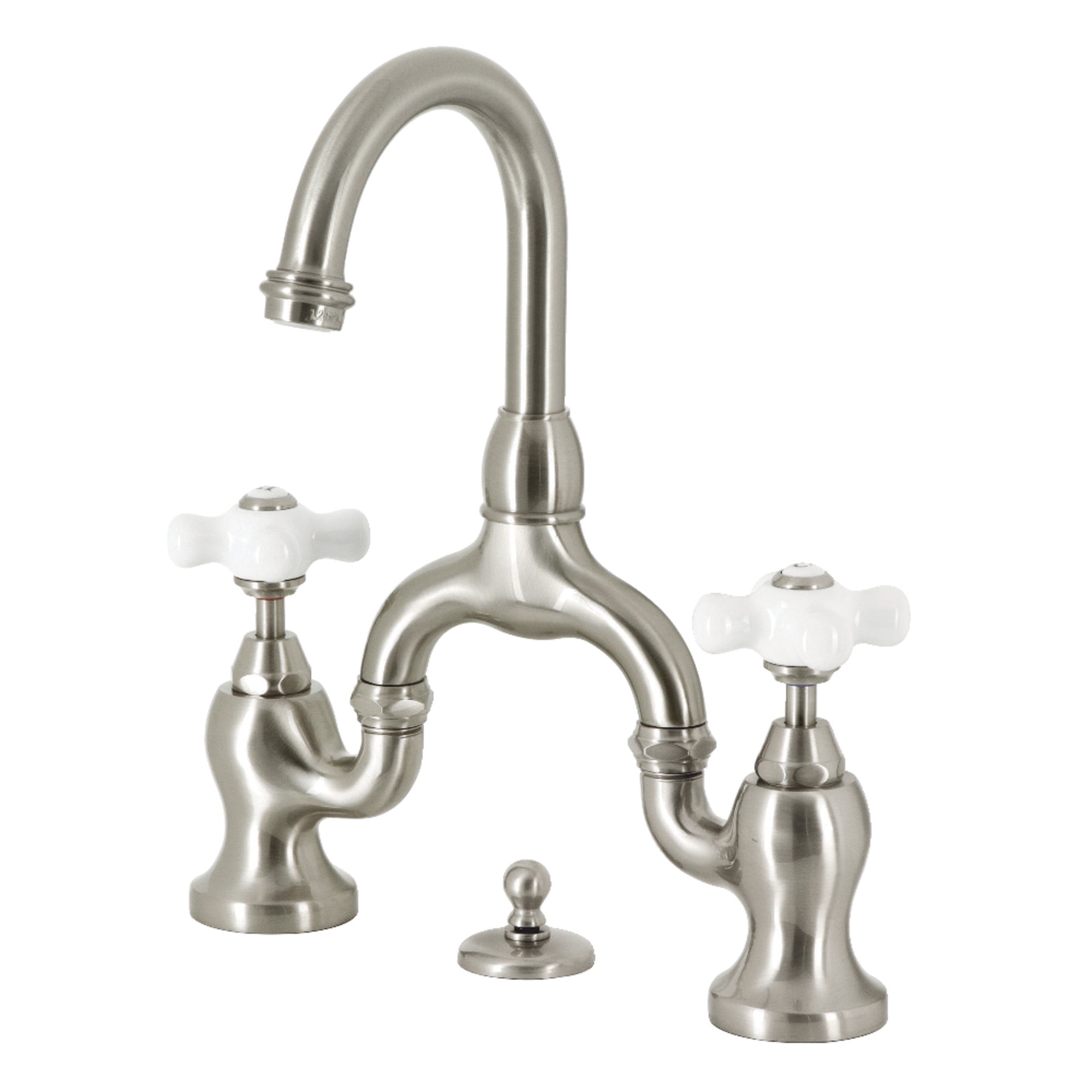 Kingston Brass KS7998PX English Country Bridge Bathroom Faucet with Brass Pop-up, Brushed Nickel