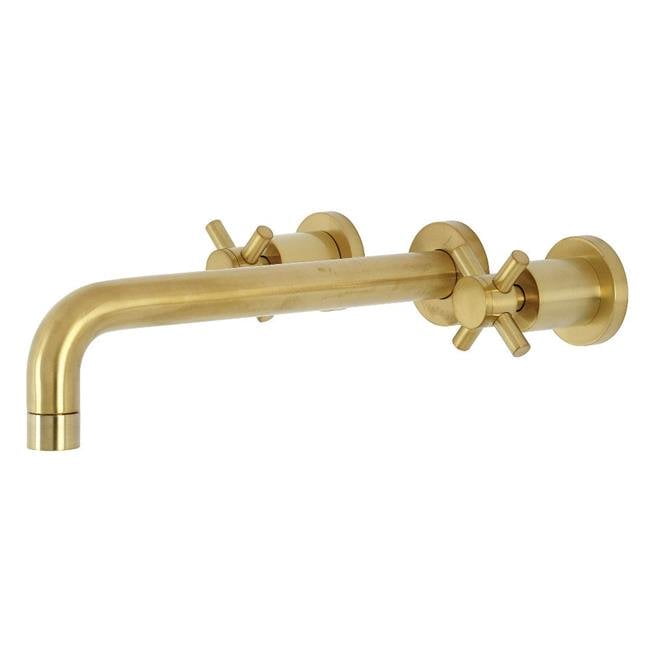 Brushed Brass Double Handle Wall Mount Tub Faucet