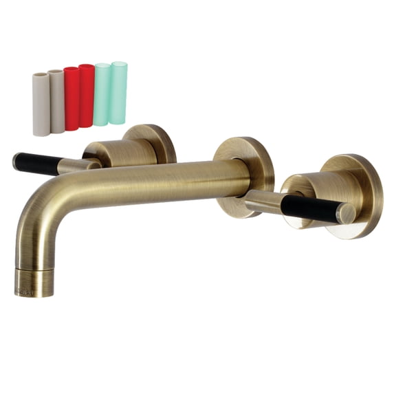Kingston Brass KS8123CKL Kaiser Double-Handle 3-Hole Wall Mount Bathroom Faucet in Antique Brass