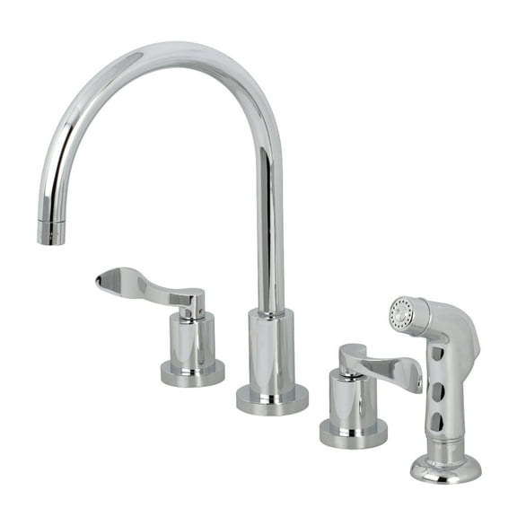 Kingston Brass KS8721DFL  Double-Handle 4-Hole Widespread Kitchen Faucet with Plastic Sprayer in Polished Chrome