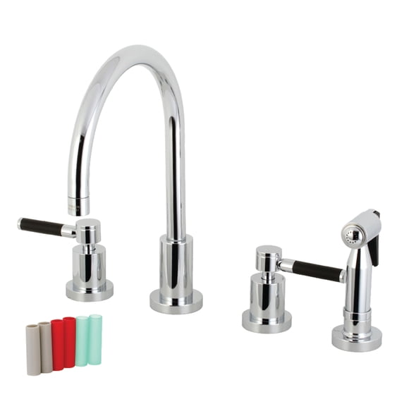 Kingston Brass KS8721DKLBS Kaiser Double-Handle 4-Hole Widespread Kitchen Faucet with Brass Sprayer in Polished Chrome