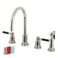 thumbnail image 1 of Kingston Brass KS8726DKLBS Kaiser Double-Handle 4-Hole Widespread Kitchen Faucet with Brass Sprayer in Polished Nickel, 1 of 5
