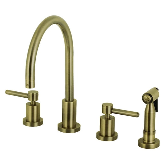 Kingston Brass KS8723DLBS Concord Double-Handle Widespread Kitchen Faucet with Brass Sprayer, Antique Brass