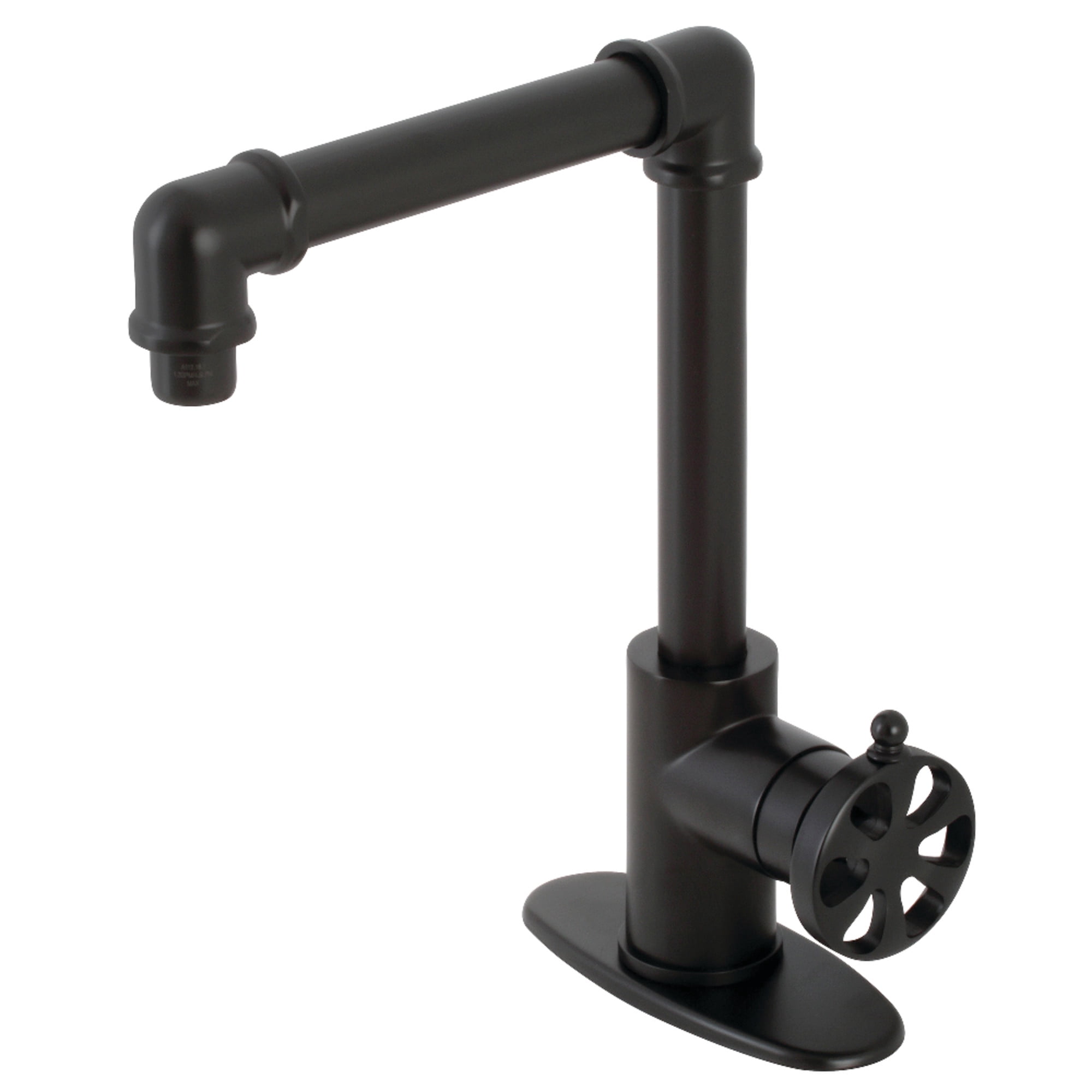 Kingston Brass KSD144RXMB Belknap One-Handle Single-Hole Bathroom Faucet with Deck Plate and Push Pop-Up Drain, Matte Black