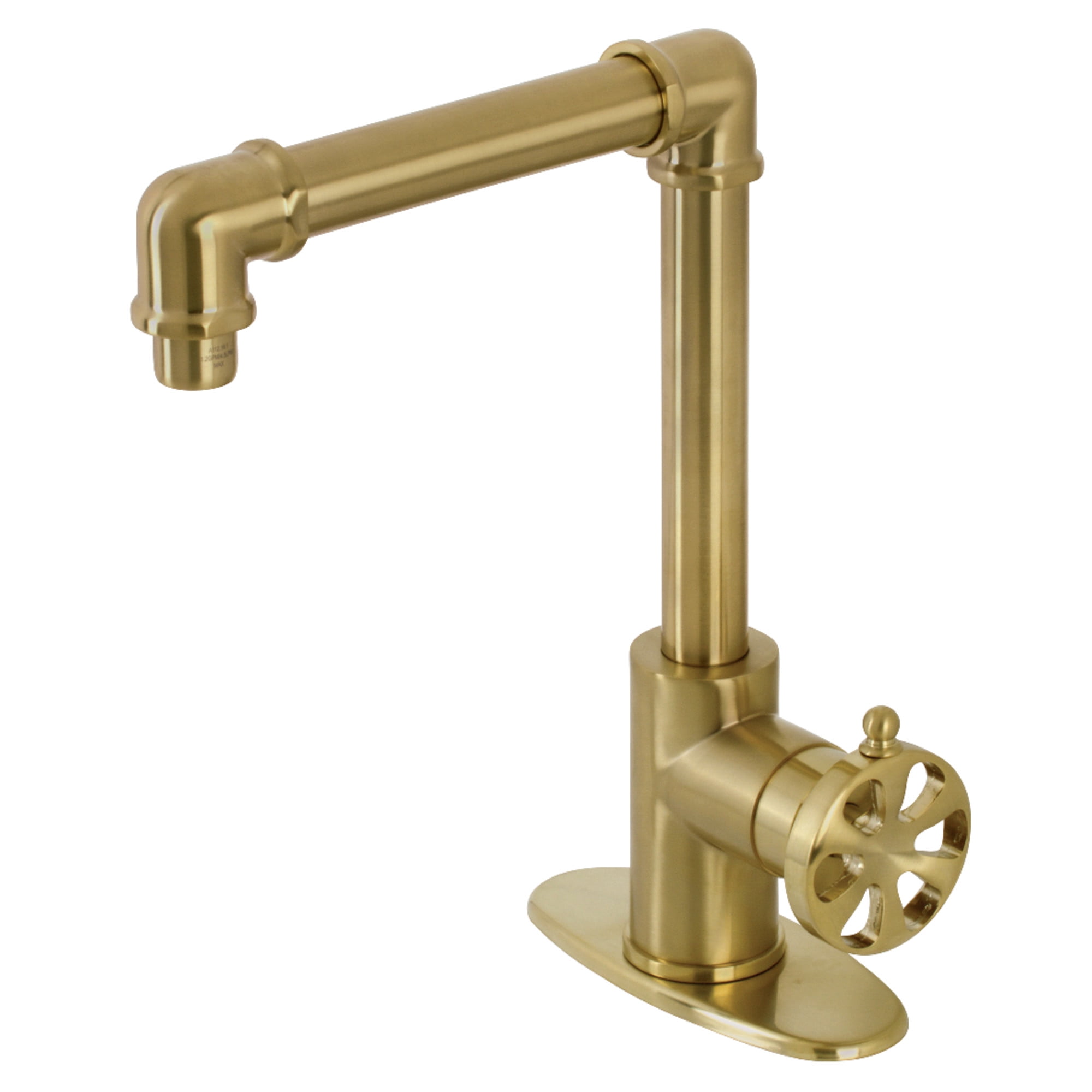 Kingston Brass KSD144RXBB Belknap One-Handle Single-Hole Bathroom Faucet with Deck Plate and Push Pop-Up Drain, Brushed Brass