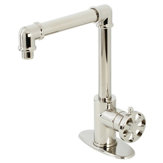 Kingston Brass KSD144RXPN Belknap One-Handle Single-Hole Bathroom Faucet with Deck Plate and Push Pop-Up Drain, Polished Nickel