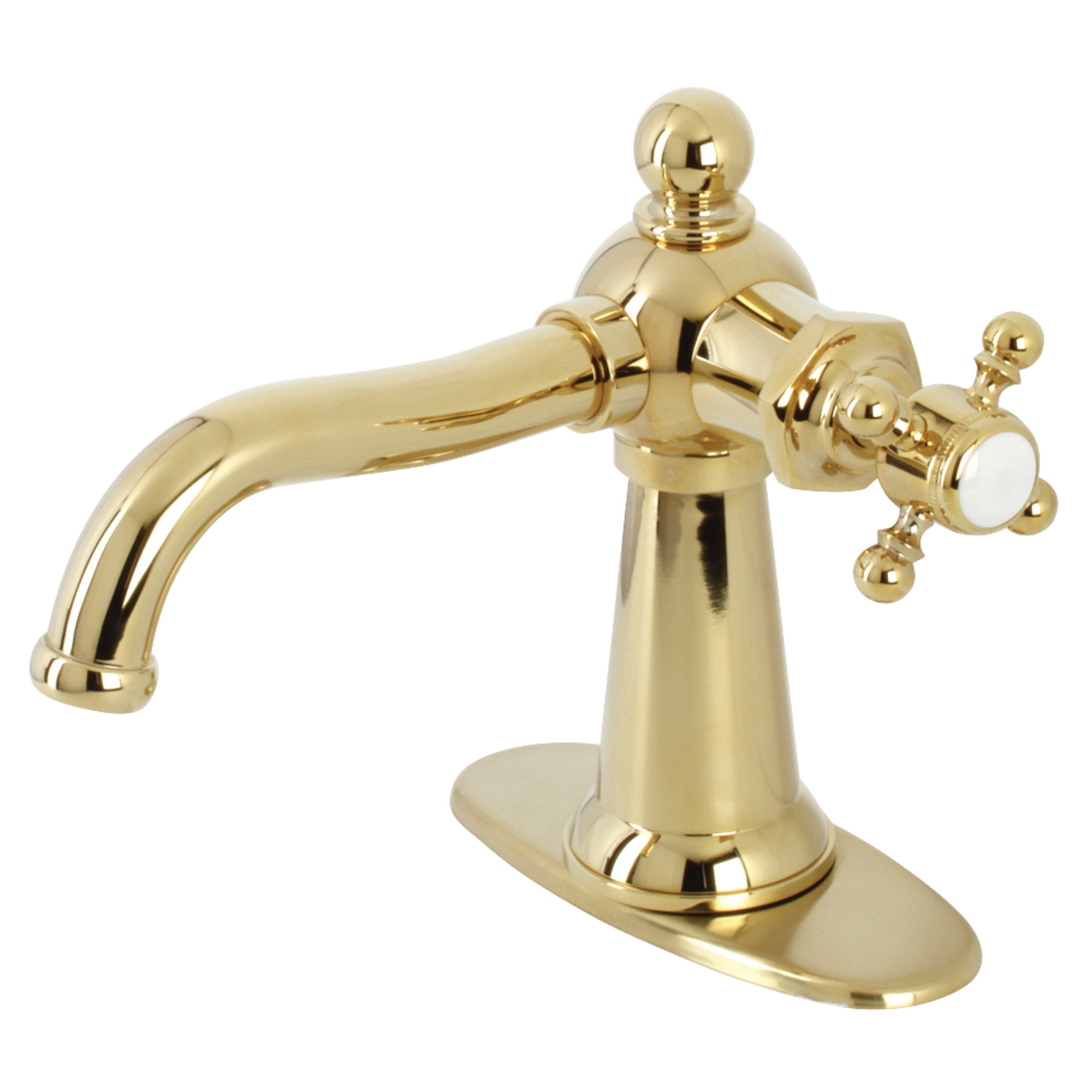 Kingston Brass KSD154BXPB Nautical One-Handle Single-Hole Bathroom Faucet with Deck Plate and Push Pop-Up Drain, Polished Brass