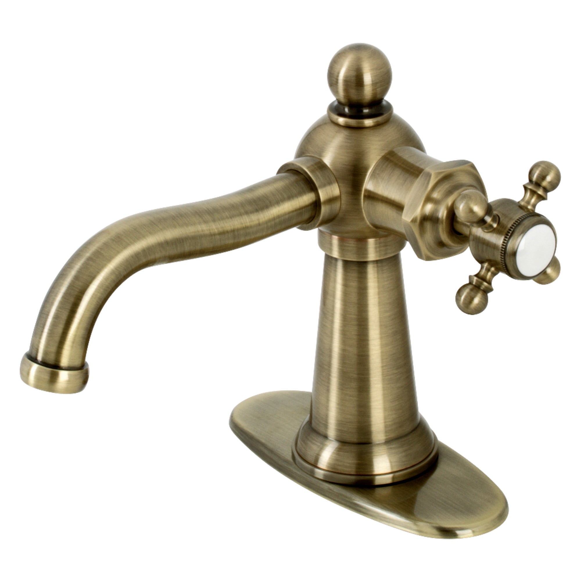 Kingston Brass KSD154BXAB Nautical One-Handle Single-Hole Bathroom Faucet with Deck Plate and Push Pop-Up Drain, Antique Brass