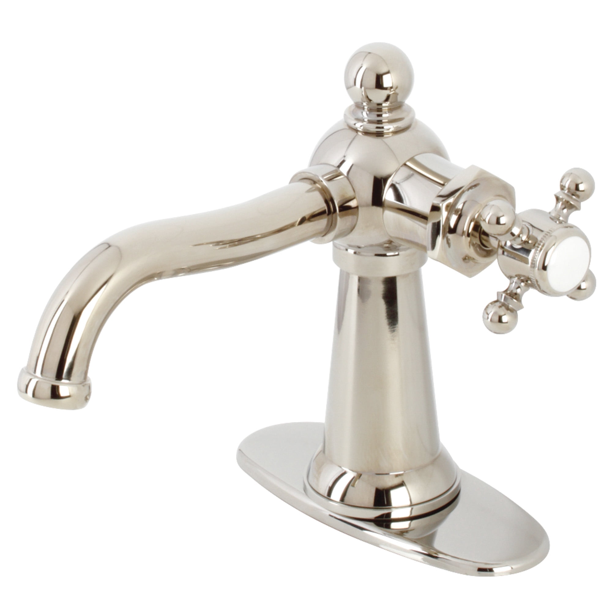 Kingston Brass KSD154BXPN Nautical One-Handle Single-Hole Bathroom Faucet with Deck Plate and Push Pop-Up Drain, Polished Nickel