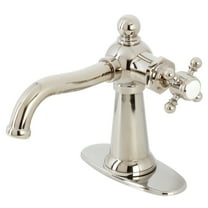 Kingston Brass KSD154BXPN Nautical One-Handle Single-Hole Bathroom Faucet with Deck Plate and Push Pop-Up Drain, Polished Nickel