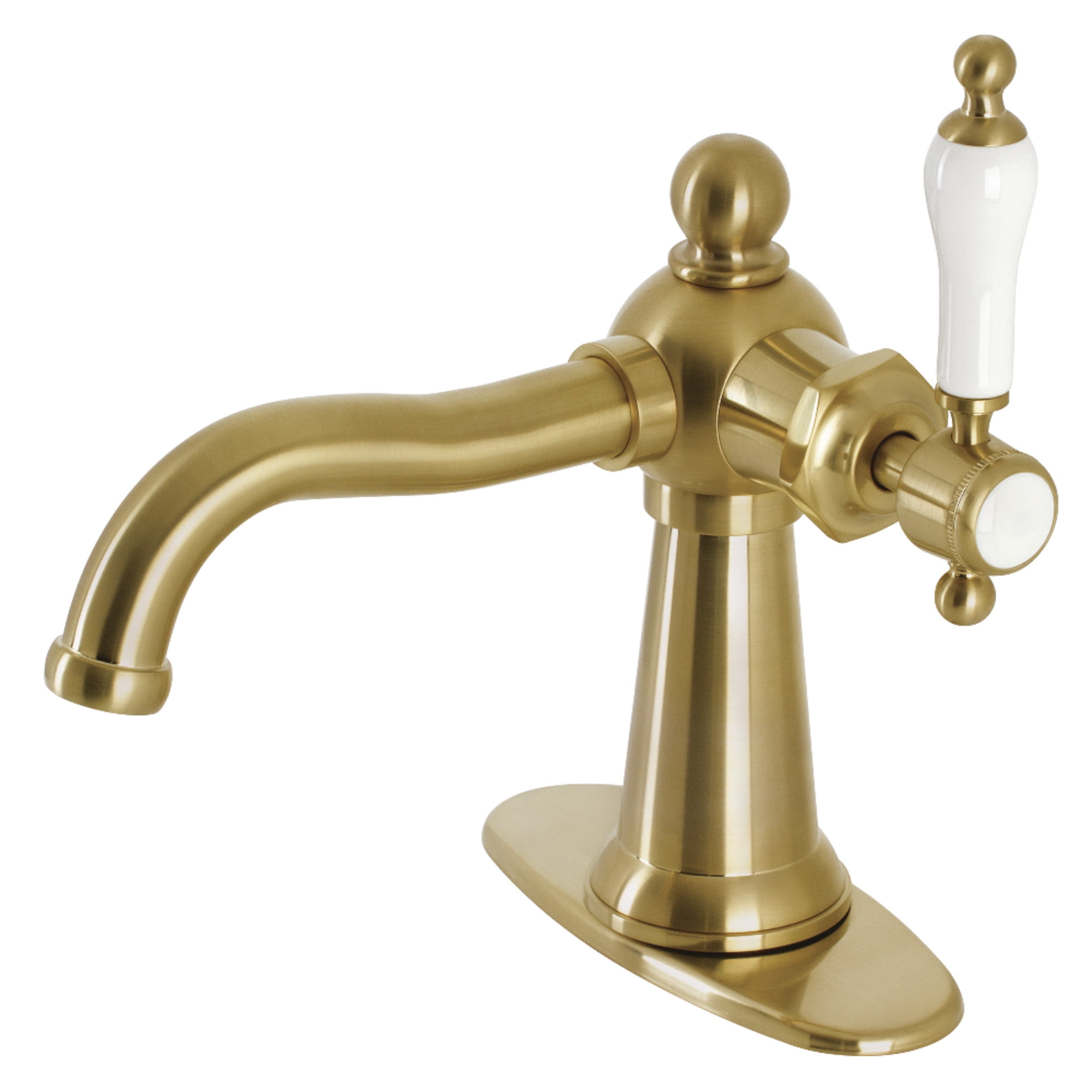 Kingston Brass KSD154KLBB Nautical One-Handle Single-Hole Bathroom Faucet with Deck Plate and Push Pop-Up Drain, Brushed Brass