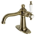 thumbnail image 1 of Kingston Brass KSD154KLAB Nautical One-Handle Single-Hole Bathroom Faucet with Deck Plate and Push Pop-Up Drain, Antique Brass, 1 of 7
