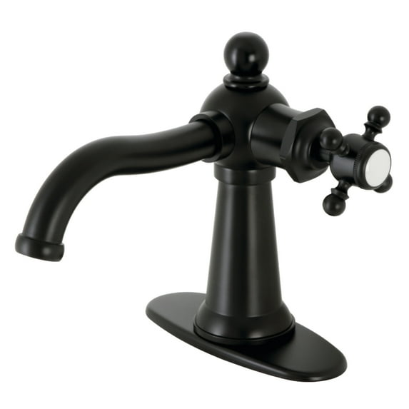 Kingston Brass KSD154BXMB Nautical One-Handle Single-Hole Bathroom Faucet with Deck Plate and Push Pop-Up Drain, Matte Black