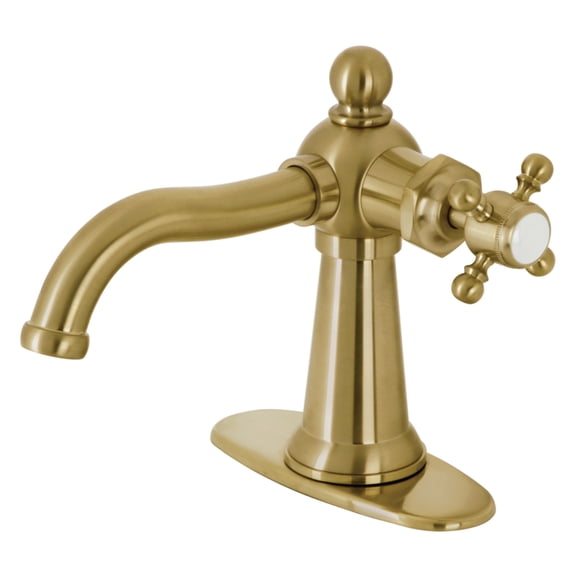 Kingston Brass KSD154BXBB Nautical One-Handle Single-Hole Bathroom Faucet with Deck Plate and Push Pop-Up Drain, Brushed Brass