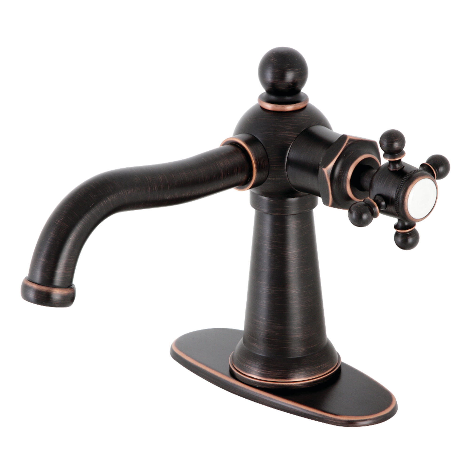 Kingston Brass KSD154BXNB Nautical One-Handle Single-Hole Bathroom Faucet with Deck Plate and Push Pop-Up Drain, Naples Bronze