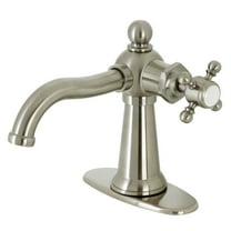 Kingston Brass KSD154BXBN Nautical One-Handle Single-Hole Bathroom Faucet with Deck Plate and Push Pop-Up Drain, Brushed Nickel