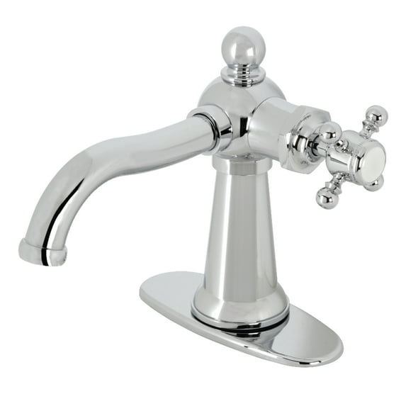 Kingston Brass KSD154BXCP Nautical One-Handle Single-Hole Bathroom Faucet with Deck Plate and Push Pop-Up Drain, Polished Chrome