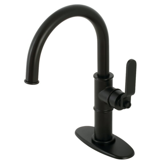Kingston Brass KSD2230KL Whitaker One-Handle Single-Hole Bathroom Faucet with Deck Plate and Push Pop-Up Drain, Matte Black