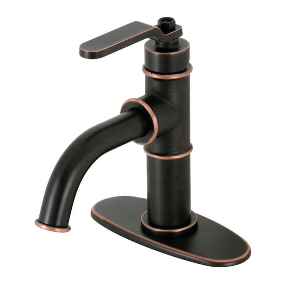 Kingston Brass KSD282KLNB Whitaker One-Handle Single-Hole Bathroom Faucet with Deck Plate and Push Pop-Up Drain, Naples Bronze