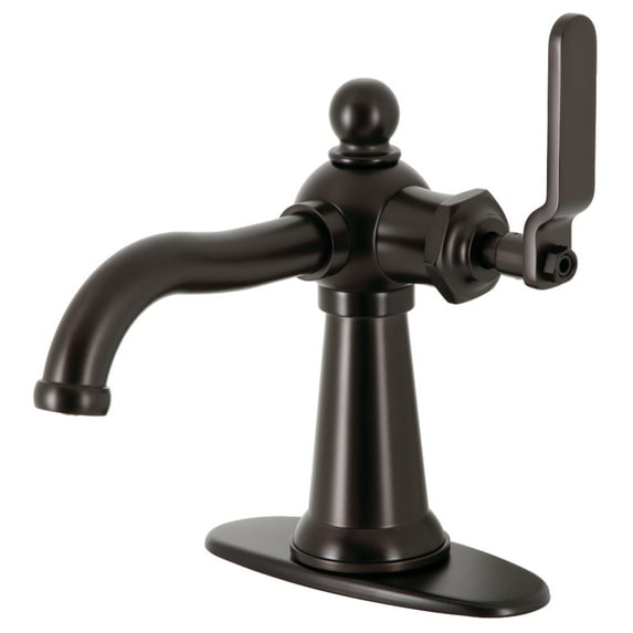 Kingston Brass KSD3545KL Knight One-Handle Single-Hole Bathroom Faucet with Deck Plate and Push Pop-Up Drain, Oil Rubbed Bronze