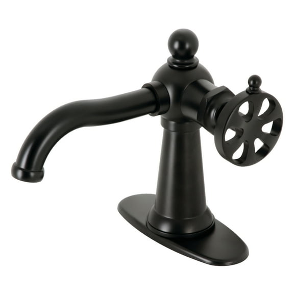 Kingston Brass KSD3540RX Belknap One-Handle Single-Hole Bathroom Faucet with Deck Plate and Push Pop-Up Drain, Matte Black