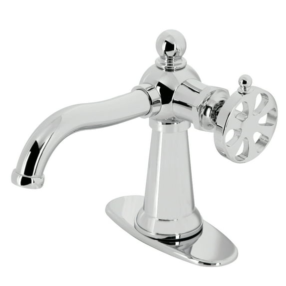 Kingston Brass KSD3541RX Belknap One-Handle Single-Hole Bathroom Faucet with Deck Plate and Push Pop-Up Drain, Polished Chrome