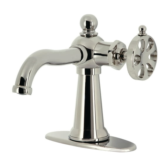 Kingston Brass KSD3546RX Belknap One-Handle Single-Hole Bathroom Faucet with Deck Plate and Push Pop-Up Drain, Polished Nickel