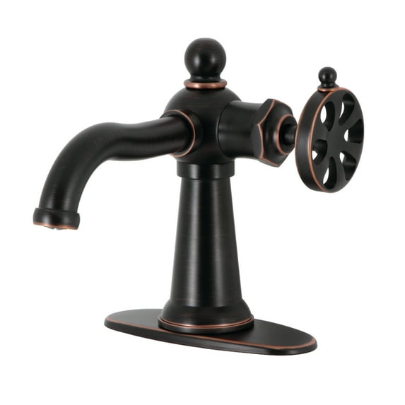 Kingston Brass KSD354RXNB Belknap One-Handle Single-Hole Bathroom Faucet with Deck Plate and Push Pop-Up Drain, Naples Bronze