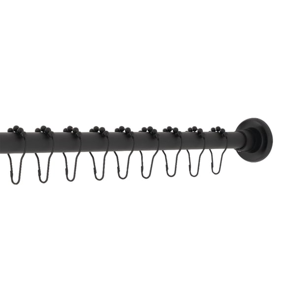 Kingston KSR600 Edenscape 60-Inch to 72-Inch Adjustable Shower Curtain Rod with Rings Combo in Matte Black