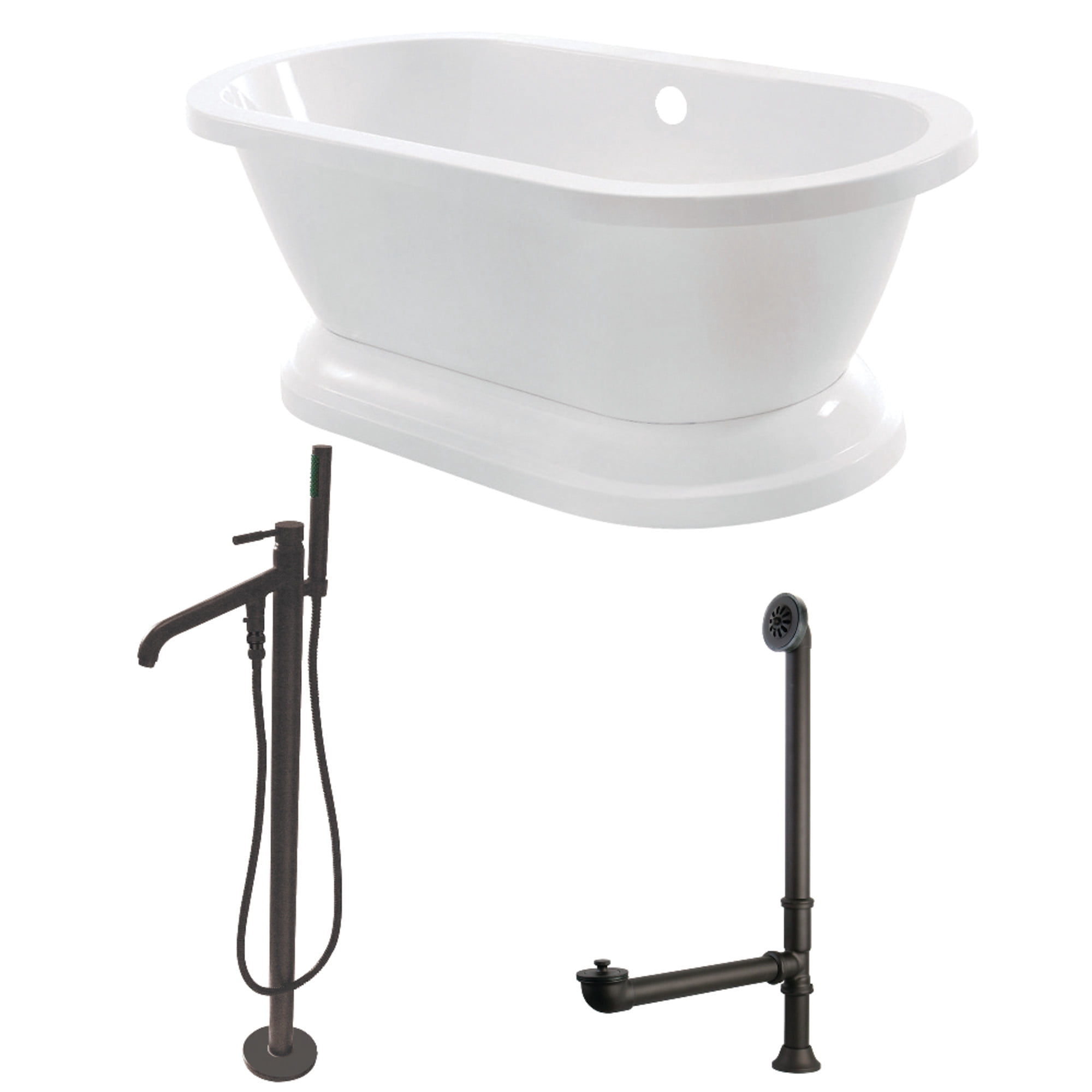 Aqua Eden KT7PE672824B5 67" Acrylic Oval Double Ended Pedestal Tub with Faucet Combo (No Faucet Drillings), Glossy White/Oil Rubbed Bronze