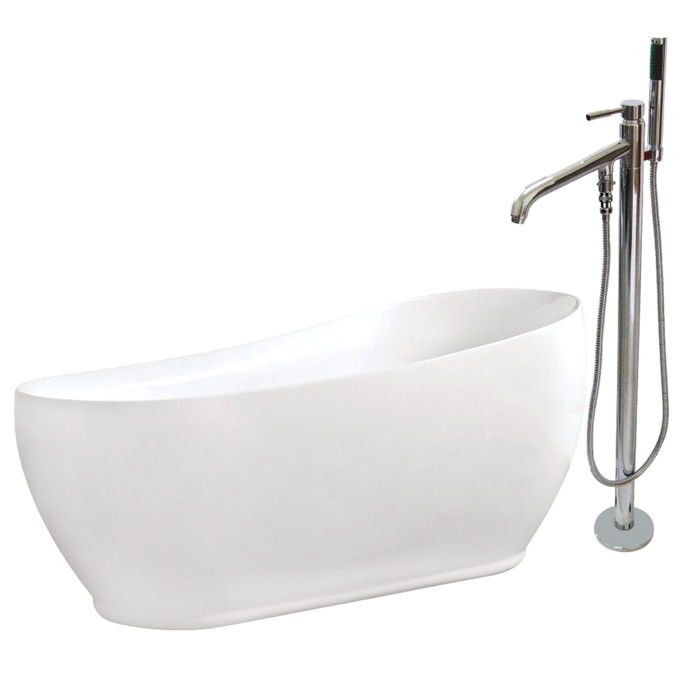 Aqua Eden KTRS723432A1 71-Inch Acrylic Oval Single Slipper Freestanding Tub with Faucet Combo and Drain in Glossy White/Polished Chrome