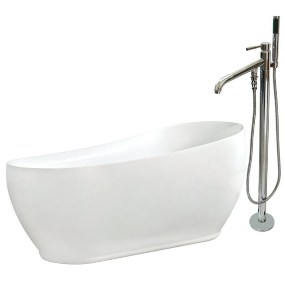 Aqua Eden KTRS723432A1 71" Acrylic Oval Single Slipper Freestanding Tub with Faucet Combo and Drain, Glossy White/Polished Chrome
