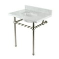 thumbnail image 1 of Kingston Brass KVBH3022M88 Templeton 30-Inch Carrara Marble Console Sink with Brass Legs (8-Inch, 3-Hole) in Carrara Marble White/Brushed Nickel, 1 of 9